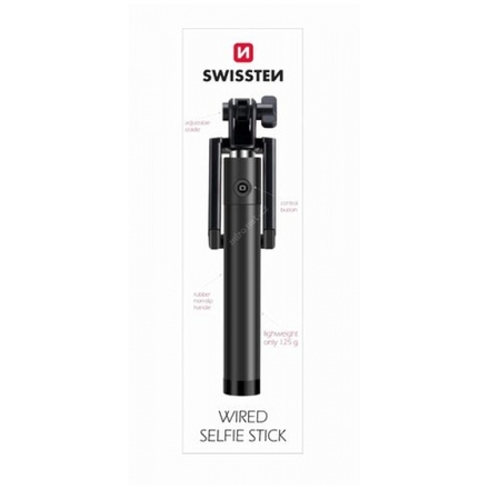 Swissten 32000200 Selfie tyč Wired s tlačítkem 81cm Černá