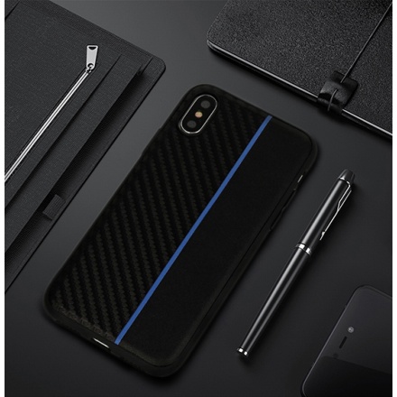 Pouzdro MOTO CARBON Case Samsung A600 Galaxy A6 2018 Černá s modrým pruhem 55349