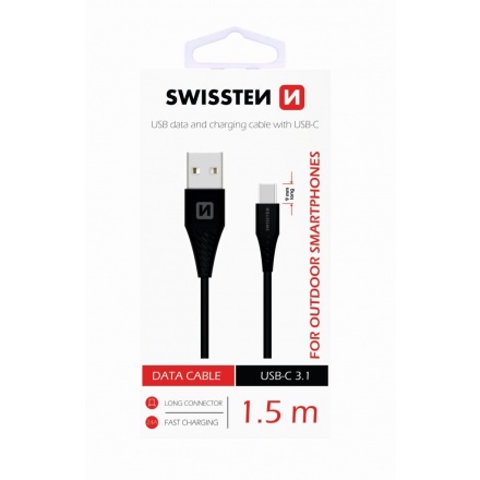 Swissten datový kabel USB - USB-C 1.5m / 9 mm černá 71504403