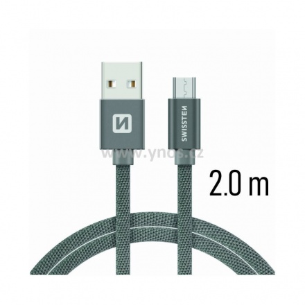 SWISSTEN TEXTILE datový kabel USB - micro USB 2m šedá 71522302