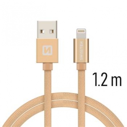 SWISSTEN TEXTILE datový kabel USB - (LIGHTNING) 1.2m zlatá 71523204