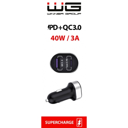 Winner autonabíječka USB/USB-C 18 W, černá 8591194092459