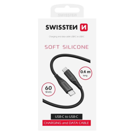 DATOVÝ KABEL SWISSTEN SOFT SILICONE USB-C / USB-C 0,4 M ČERNÝ, 71506516