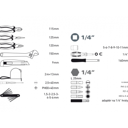 sada nářadí 35ks, 1/4" 6581