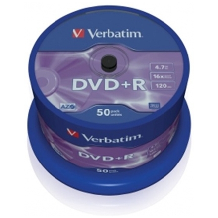 VERBATIM DVD+R(50-Pack),Spindl/MattSlvr/16x/4.7GB, 43550