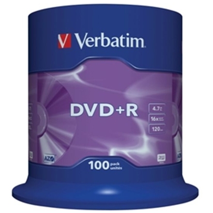 VERBATIM DVD+R(100-Pack)Spindl/MattSlvr/16x/4.7GB, 43551