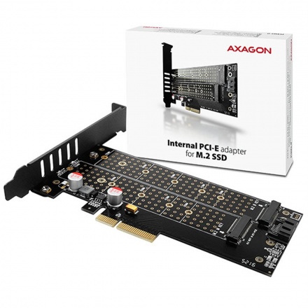 AXAGON PCEM2-D, PCIe x4 - M.2 NVMe M-key + SATA B-key slot adaptér, vč. LP, PCEM2-D