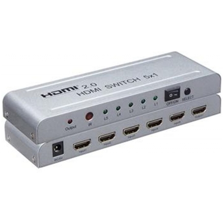 PremiumCord 4Kx2K@60Hz HDMI switch 5:1 kovový s dálkovým ovladačem a napájecím adaptérem, khswit51e