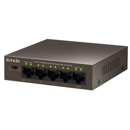 Tenda TEF1105P-4-63W PoE AT switch 4x PoE 802.3af/at, 5x 100Mb/s, PoE celkem 63W, fanless, PoE+, 75011010