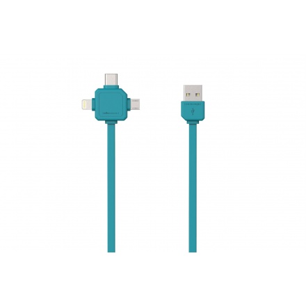 PowerCube USBcable USB-C CABLE, Blue, multi-vidlice (MicroUSB, Apple Lithning, USB-C), kabel  1,5m, 426509
