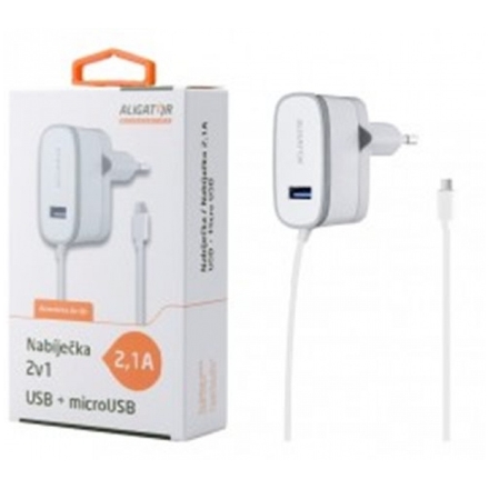 Aligator nabíječka microUSB s USB 2,1A, TCH, bílá, CDP0070 - neoriginální