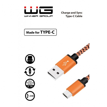 Datový kabel Type C, 1metr, (Oranžový) 8591194074547