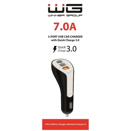 Autonabíječka 3x USB total 7.0A (QC 3,0A+2.0A+2.0A) (Černá) MM_6861