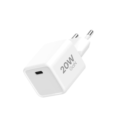 Síťová nabíječka GaN 1xUSB-C 20W (PD 20W/PPS)+ kabel 1m Type-C (Bílá), 8027