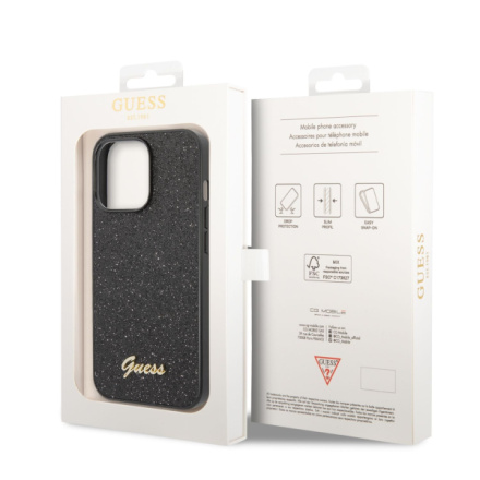 Guess PC/TPU Glitter Flakes Metal Logo Zadní Kryt pro iPhone 14 Pro Black, GUHCP14LHGGSHK