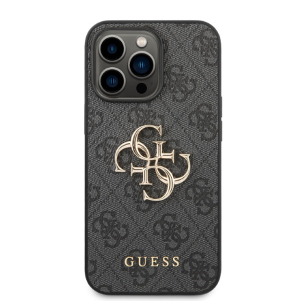 Guess PU 4G Metal Logo Zadní Kryt pro iPhone 14 Pro Max Grey, GUHCP14X4GMGGR