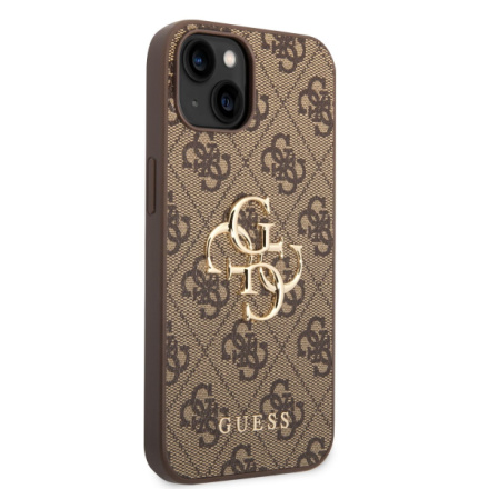 Guess PU 4G Metal Logo Zadní Kryt pro iPhone 14 Brown, GUHCP14S4GMGBR