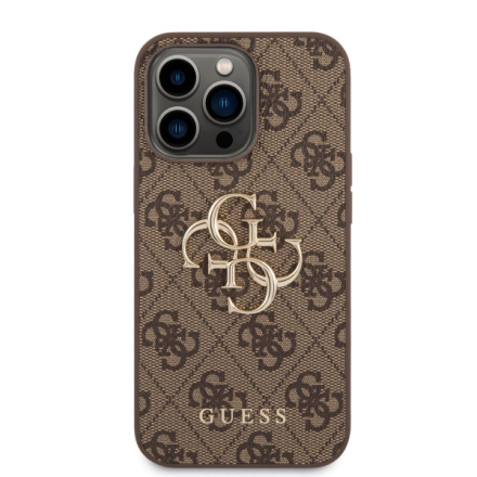 Guess PU 4G Metal Logo Zadní Kryt pro iPhone 14 Pro Brown, GUHCP14L4GMGBR