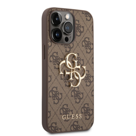 Guess PU 4G Metal Logo Zadní Kryt pro iPhone 14 Pro Brown, GUHCP14L4GMGBR