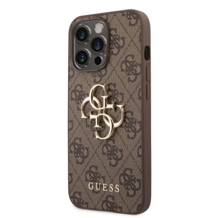 Guess PU 4G Metal Logo Zadní Kryt pro iPhone 14 Pro Max Brown, GUHCP14X4GMGBR