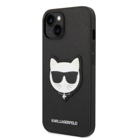Karl Lagerfeld PU Saffiano Choupette Head Zadní Kryt pro iPhone 14 Plus Black, KLHCP14MSAPCHK