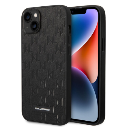 Karl Lagerfeld Saffiano Monogram Zadní Kryt pro iPhone 14 Plus Black, KLHCP14MSAKLHPK