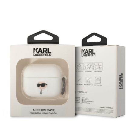 Karl Lagerfeld 3D Logo NFT Karl Head Silikonové Pouzdro pro Airpods Pro White, KLAPRUNIKH