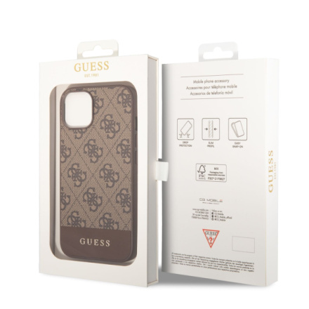 Guess PU 4G Stripe Zadní Kryt pro iPhone 14 Brown, GUHCP14SG4GLBR