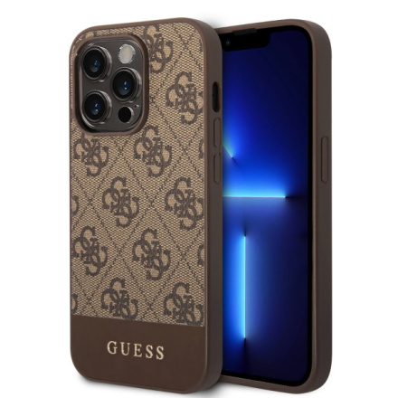 Guess PU 4G Stripe Zadní Kryt pro iPhone 14 Pro Brown, GUHCP14LG4GLBR