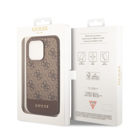 Guess PU 4G Stripe Zadní Kryt pro iPhone 14 Pro Max Brown, GUHCP14XG4GLBR