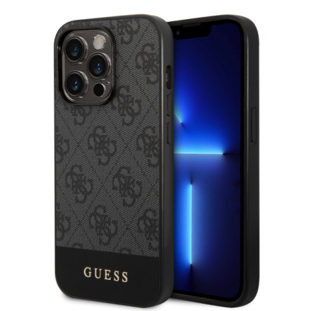 Guess PU 4G Stripe Zadní Kryt pro iPhone 14 Pro Grey, GUHCP14LG4GLGR