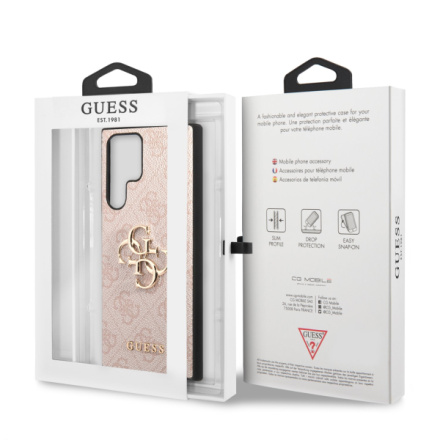 Guess PU 4G Metal Logo Zadní Kryt pro Samsung Galaxy S23 Ultra Pink, GUHCS23L4GMGPI