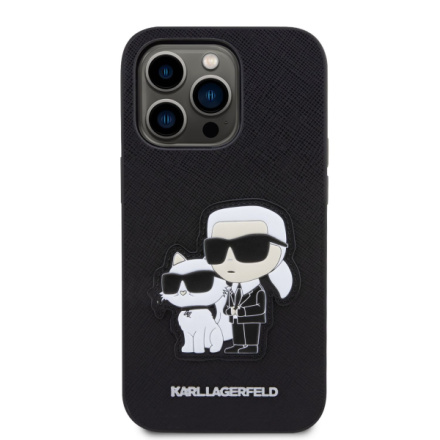 Karl Lagerfeld PU Saffiano Karl and Choupette Zadní Kryt pro iPhone 14 Pro Max Black, KLHCP14XSANKCPK