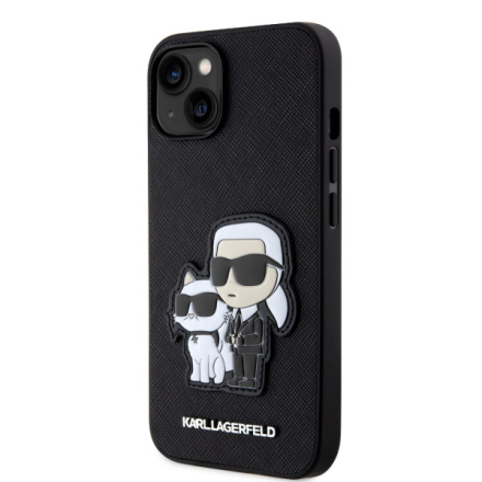 Karl Lagerfeld PU Saffiano Karl and Choupette NFT Zadní Kryt pro iPhone 13 Black, KLHCP13MSANKCPK