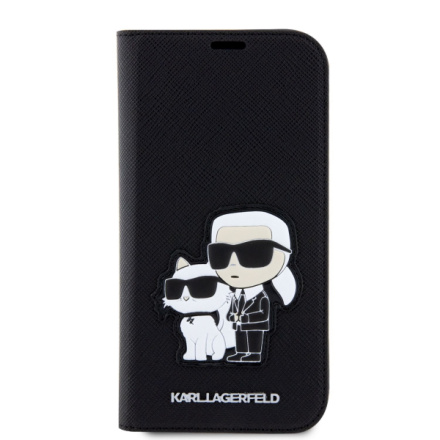 Karl Lagerfeld PU Saffiano Karl and Choupette NFT Book Pouzdro pro iPhone 12/12 Pro Black, KLBKP12MSANKCPK