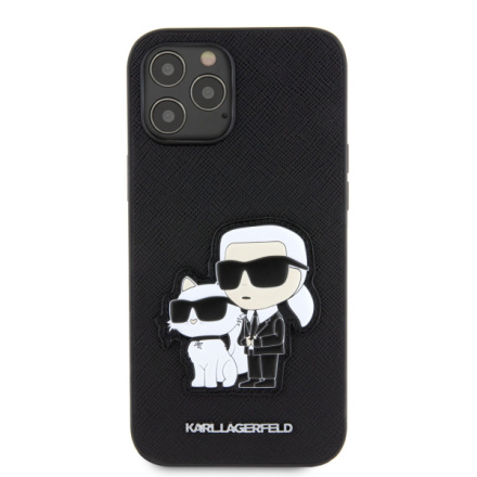 Karl Lagerfeld PU Saffiano Karl and Choupette Zadní Kryt pro iPhone 12 Pro Max Black, KLHCP12LSANKCPK