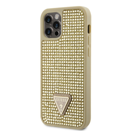 Guess Rhinestones Triangle Metal Logo Kryt pro iPhone 12/12 Pro Gold, GUHCP12MHDGTPD