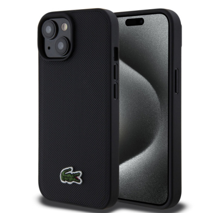 Lacoste Iconic Petit Pique Woven Logo Magsafe Zadní Kryt pro iPhone 15 Black, LCHMP15SPVCK