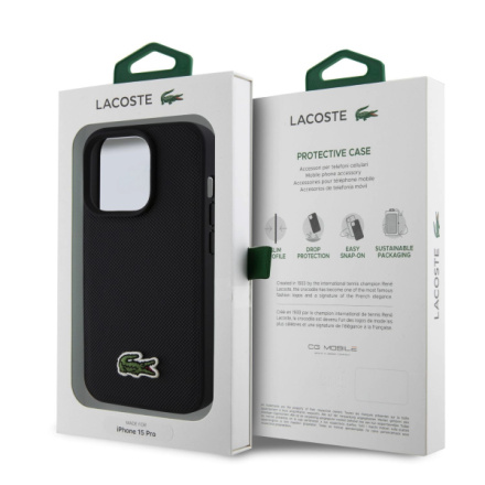 Lacoste Iconic Petit Pique Woven Logo Magsafe Zadní Kryt pro iPhone 15 Pro Black, LCHMP15LPVCK