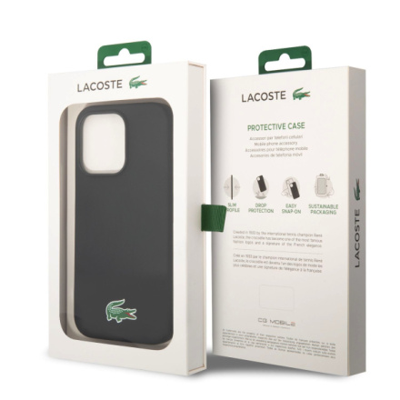 Lacoste Liquid Silicone Microfiber Croc Logo Magsafe Zadní Kryt pro iPhone 15 Pro Black, LCHMP15LSLOK