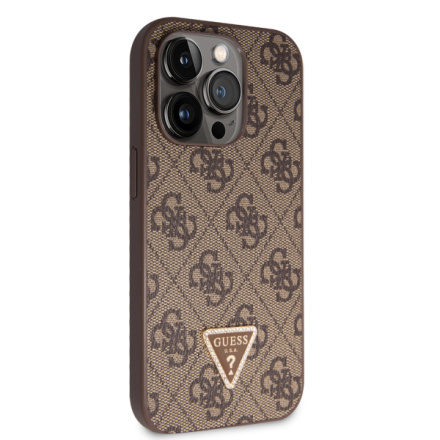 Guess PU 4G Strass Triangle Metal Logo Zadní Kryt pro iPhone 15 Pro Brown, GUHCP15LP4TDPW