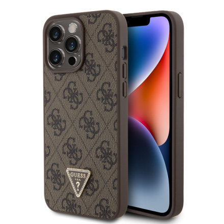 Guess PU 4G Strass Triangle Metal Logo Zadní Kryt pro iPhone 15 Pro Max Brown, GUHCP15XP4TDPW