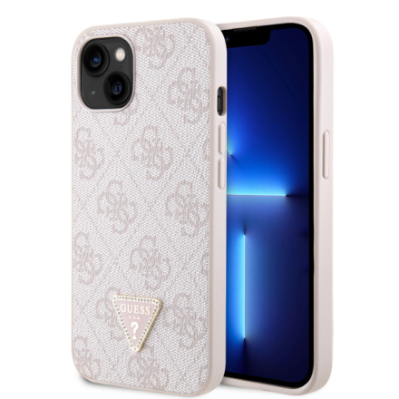 Guess PU 4G Strass Triangle Metal Logo Zadní Kryt pro iPhone 15 Pink, GUHCP15SP4TDPP