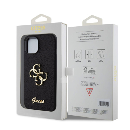 Guess PU Fixed Glitter 4G Metal Logo Zadní Kryt pro iPhone 13 Black, GUHCP13MHG4SGK