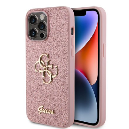 Guess PU Fixed Glitter 4G Metal Logo Zadní Kryt pro iPhone 15 Pro Max Pink, GUHCP15XHG4SGP