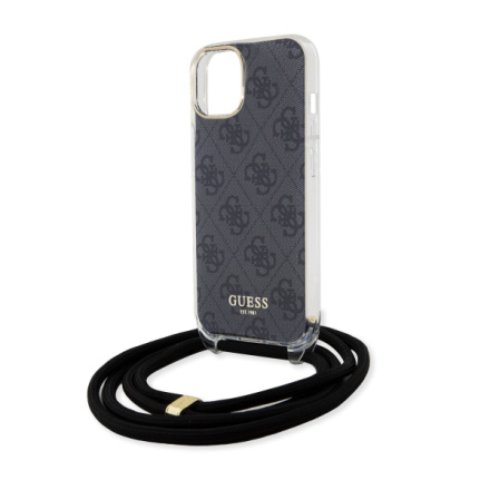 Guess IML 4G Printed Crossbody Popruh Zadní Kryt pro iPhone 15 Black, GUHCP15SHC4SEK