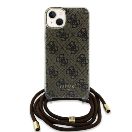 Guess IML 4G Printed Crossbody Popruh Zadní Kryt pro iPhone 15 Brown, GUHCP15SHC4SEW