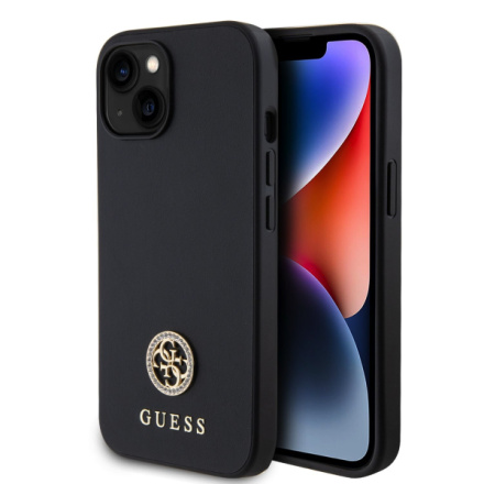 Guess PU 4G Strass Metal Logo Zadní Kryt pro iPhone 15 Black, GUHCP15SPS4DGPK