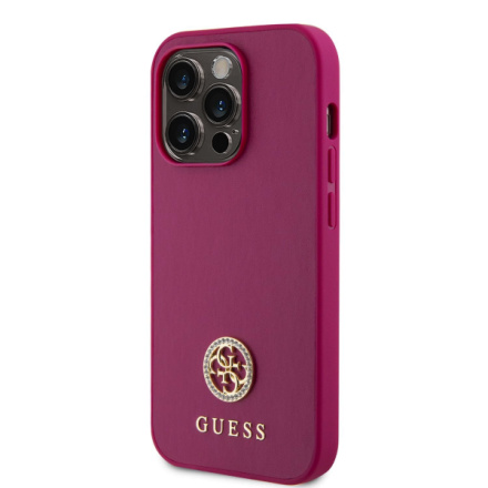 Guess PU 4G Strass Metal Logo Zadní Kryt pro iPhone 15 Pro Max Pink, GUHCP15XPS4DGPP