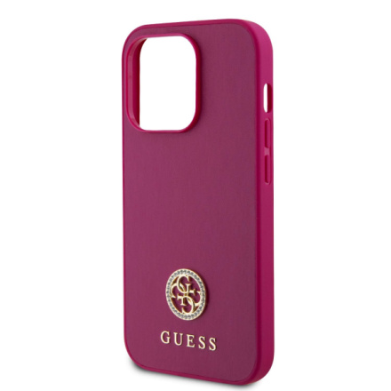 Guess PU 4G Strass Metal Logo Zadní Kryt pro iPhone 15 Pro Max Pink, GUHCP15XPS4DGPP
